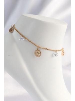 ® 316L Çelik Gold Renk Zirkon Taşlı Yıldızlı Halhal