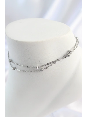 ® 316L Çelik Gümüş Renk 2Li Topçuk Detay Zincir Model Kadın Halhal