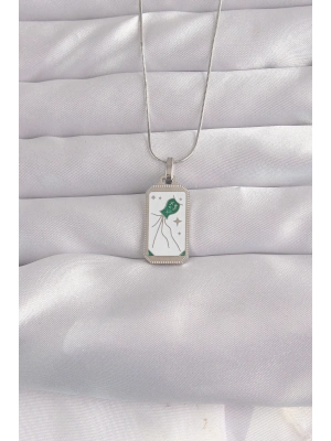 ® 316L Çelik Gümüş Renk Beyaz Mineli Tarot Kolye