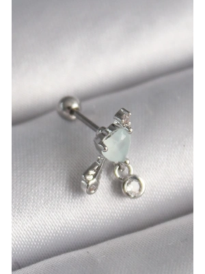 ® 316L Çelik Gümüş Renk Beyaz Minelik Kalp Sallantı Zirkon Taş Detay Tragus Piercing