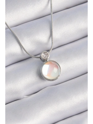 ® 316L Çelik Gümüş Renk Beyaz Sedefli Vintage Model Kadın Kolye