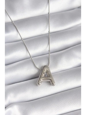 ® 316L Çelik Gümüş Renk Bubble A Harf Model Kadın Kolye