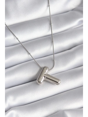 ® 316L Çelik Gümüş Renk Bubble T Harf Model Kadın Kolye