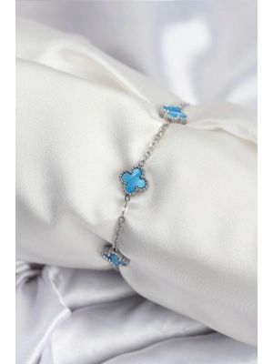 ® 316L Çelik Gümüş Renk Buz Mavisi Baby Boy Yonca Kadın Bileklik
