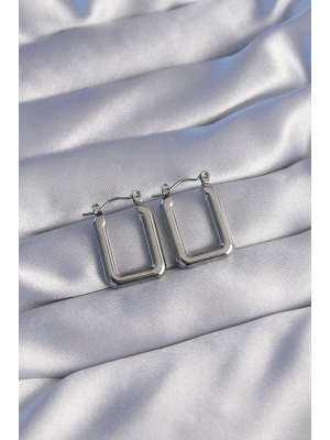 ® 316L Çelik Gümüş Renk Dikdörtgen Model Küpe