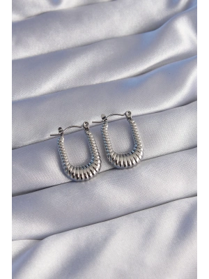 ® 316L Çelik Gümüş Renk Dikdörtgen Tasarımlı Tırtıklı Küpe