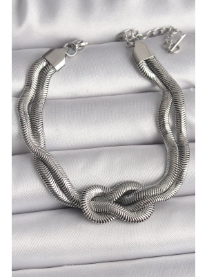 ® 316L Çelik Gümüş Renk Düğüm Model Kadın Bileklik