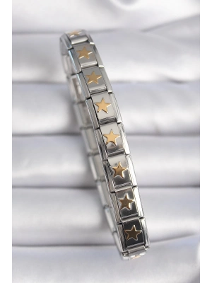 ® 316L Çelik Gümüş Renk Gold Yıldız İşleme Nomination Charm Bileklik