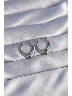 ® 316L Çelik Gümüş Renk İçi Oval Tasarımlı Küpe