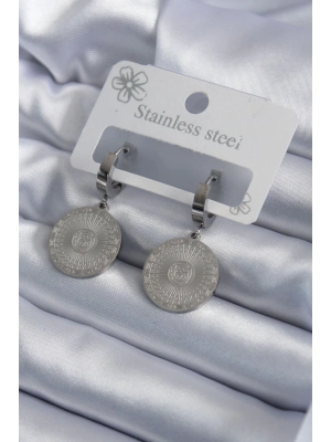 ® 316L Çelik Gümüş Renk İşleme Detay Kadın Küpe