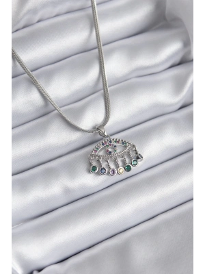 ® 316L Çelik Gümüş Renk İtalyan Zincir Zirkon Taşlı Göz Figür Kadın Kolye