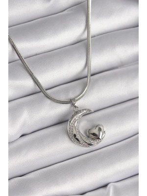 ® 316L Çelik Gümüş Renk İtalyan Zincir Zirkon Taşlı Halil Figür Kalp Detay Kadın Kolye