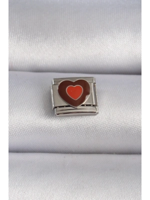 ® 316L Çelik Gümüş Renk Kahverengi Kalp İşlemeli Nomination Charm