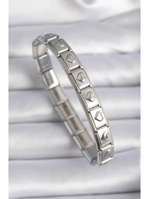 ® 316L Çelik Gümüş Renk Kalp İşleme Nomination Charm Bileklik