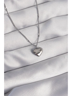 ® 316L Çelik Gümüş Renk Kalp Model Love Kolye