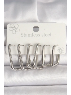 ® 316L Çelik Gümüş Renk Kare Model Kadın Küpe Seti