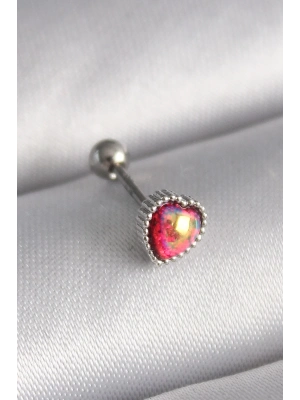 ® 316L Çelik Gümüş Renk Kırmızı Mineli Kalp Tragus Piercing