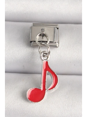 ® 316L Çelik Gümüş Renk Kırmızı Müzik Nota Model Nomination Charm