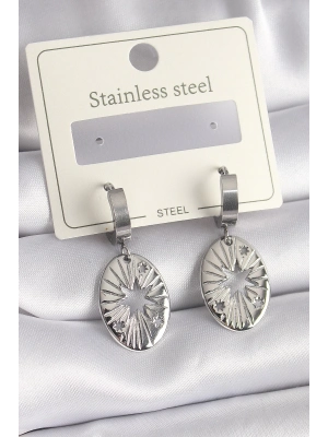 ® 316L Çelik Gümüş Renk Kutup Yıldızı İşleme Kadın Küpe