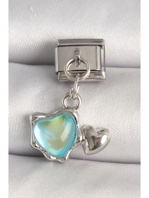 ® 316L Çelik Gümüş Renk Mavi Mineli Kalp Model Nomination Charm