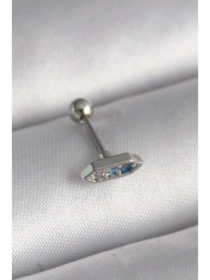 ® 316L Çelik Gümüş Renk Mavi Zirkon Taşlı Tragus Piercing