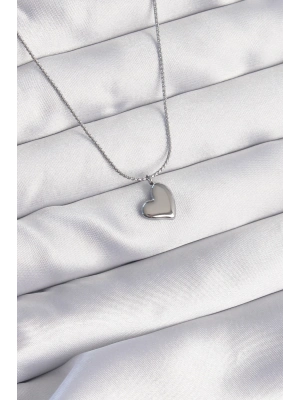 ® 316L Çelik Gümüş Renk Minimal Kalp Tasarımlı Kolye