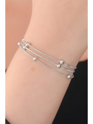 ® 316L Çelik Gümüş Renk Minimal Top Figür Kadın Bileklik