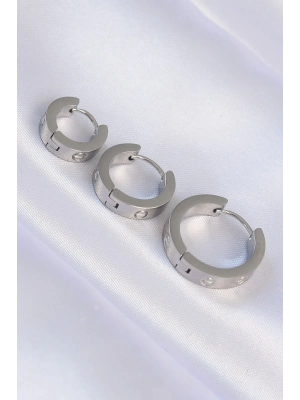 ® 316L Çelik Gümüş Renk Model 3lü Halka Küpe