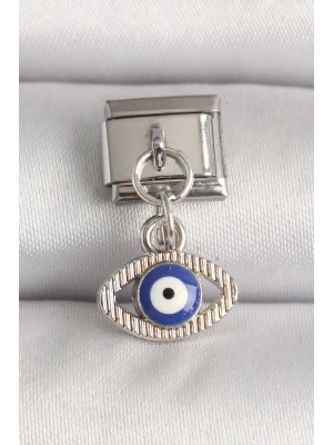 ® 316L Çelik Gümüş Renk Nazar Boncuk Detaylı Göz Model Nomination Charm