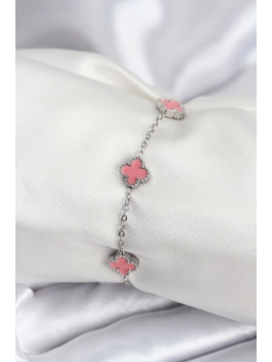 ® 316L Çelik Gümüş Renk Pembe Baby Boy Yonca Kadın Bileklik