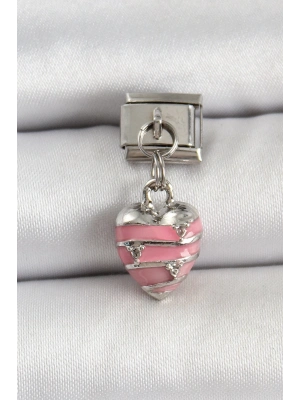® 316L Çelik Gümüş Renk Pembe Kalp Model Nomination Charm