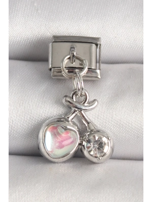 ® 316L Çelik Gümüş Renk Pembe Mineli Kalp Zirkon Taş Detay Nomination Charm