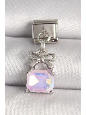 ® 316L Çelik Gümüş Renk Pembe Zirkon Taşlı Çanta Model Nomination Charm