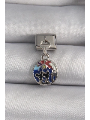 ® 316L Çelik Gümüş Renk Sallantı Dünya Model Nomination Charm