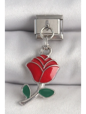 ® 316L Çelik Gümüş Renk Sallantı Kırmızı Gül Model Nomination Charm