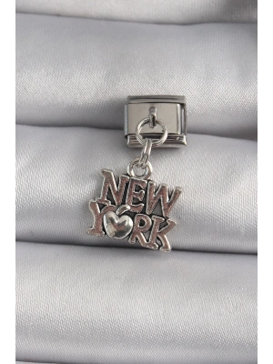 ® 316L Çelik Gümüş Renk Sallantı New York Yazı Model Nomination Charm