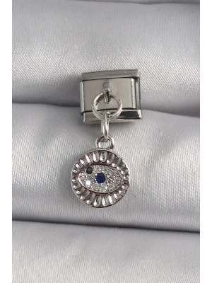 ® 316L Çelik Gümüş Renk Sallantı Zirkon Taşlı Göz Model Nomination Charm