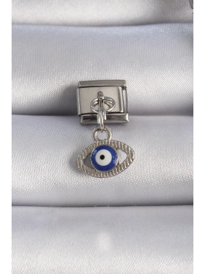 ® 316L Çelik Gümüş Renk Sallantılı Göz Figür Nazar Boncuk Detay Nomination Charm