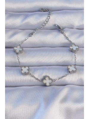 ® 316L Çelik Gümüş Renk Sedefli Baby Boy Yonca Model Bileklik