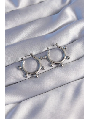 ® 316L Çelik Gümüş Renk Topçuk Tasarımlı Oval Küpe