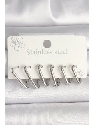 ® 316L Çelik Gümüş Renk Üçgen Model Kadın Küpe Seti