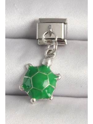 ® 316L Çelik Gümüş Renk Yeşil Kaplumbağa Model Nomination Charm