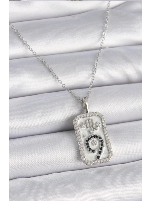 ® 316L Çelik Gümüş Renk Zincir Akrep Burcu Zirkon Taşlı Kadın Kolye