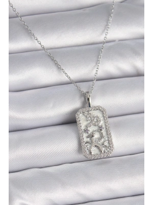 ® 316L Çelik Gümüş Renk Zincir Oğlak Burcu Zirkon Taşlı Kadın Kolye