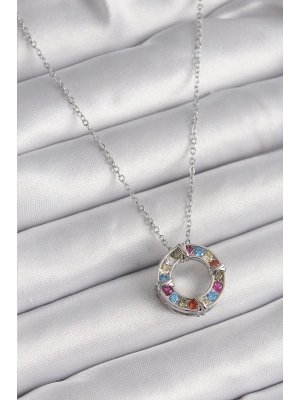 ® 316L Çelik Gümüş Renk Zincir Renkli Zirkon Taşlı Xoxo Model Kadın Kolye