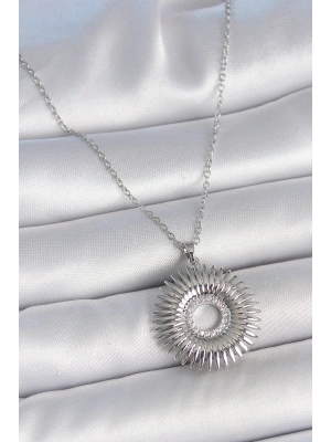 ® 316L Çelik Gümüş Renk Zincir Zirkon Taşlı Nova Yıldız Model Kadın Kolye