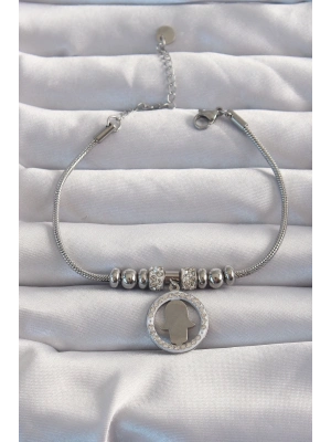 ® 316L Çelik Gümüş Renk Zirkon Taş Aksesuarlı Fatma Ana Eli Bileklik