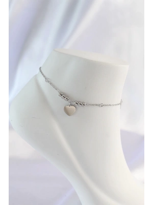 ® 316L Çelik Gümüş Renk Zirkon Taş Detay Kalpli Halhal