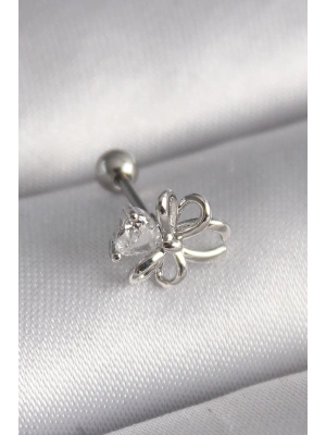 ® 316L Çelik Gümüş Renk Zirkon Taş Detay Kurdele Model Tragus Piercing