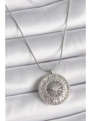 ® 316L Çelik Gümüş Renk Zirkon Taşlı 12 Burç Madalyon Model Kadın Kolye